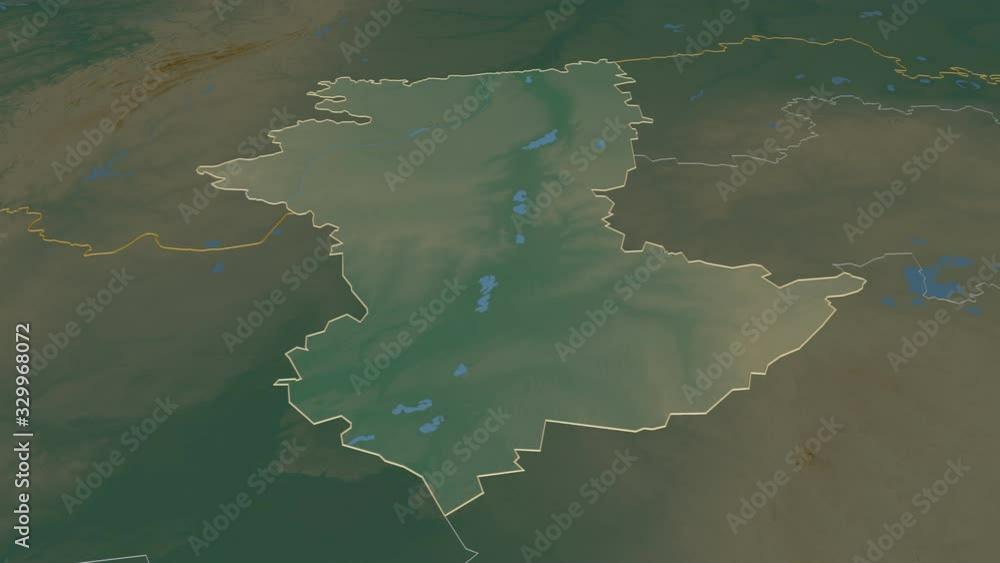 Qostanay, region with its capital, zoomed and extruded on the relief map of Kazakhstan in the conformal Stereographic projection. Animation 3D Qostanay, region with its capital, zoomed and extruded on the relief map of Kazakhstan in the conformal Stereographic projection. Animation 3D