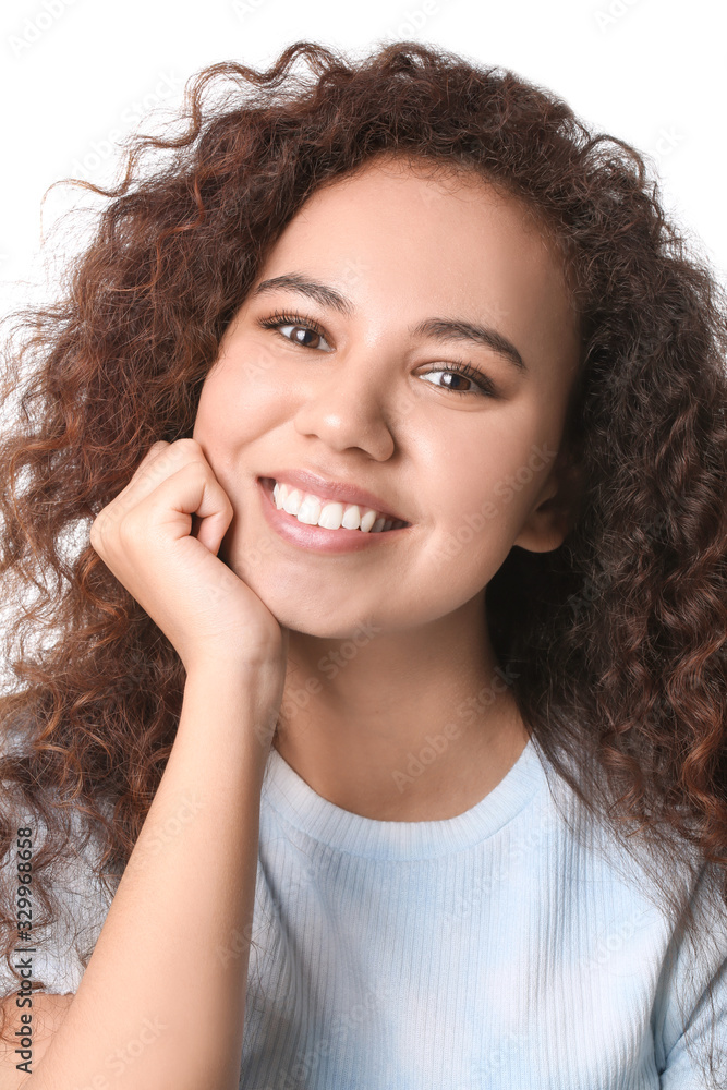 Happy woman with healthy teeth on white background Happy woman with healthy teeth on white background