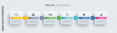 6 infographic timeline rectangle template business concept.Vector can be used for workflow layout, diagram, number step up options, web design ,annual report