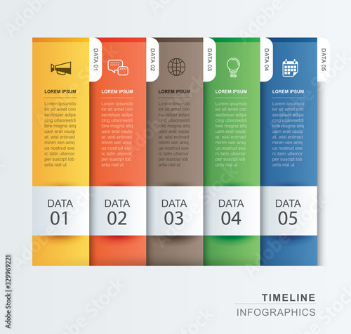 5 data infographics tab paper index template. Vector illustration abstract background. Can be used for workflow layout, business step, banner, web design.