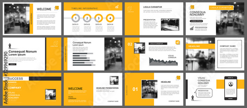 Presentation and slide layout template. Design yellow and orange geometric background. Use for business annual report, flyer, marketing, leaflet, advertising, brochure, modern style.