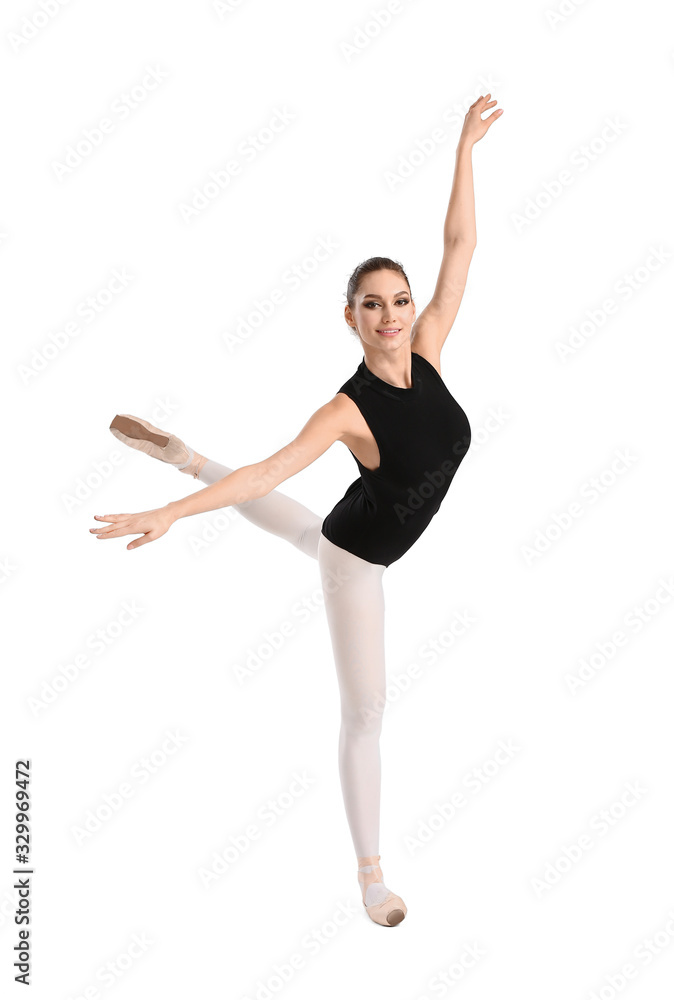 Beautiful young ballerina on white background Beautiful young ballerina on white background