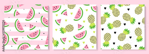 A set of watermelon and pineapple seamless pattern.