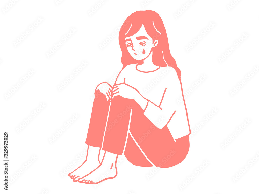 sitting and crying woman