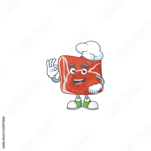 A picture of beef cartoon character wearing white chef hat © kongvector