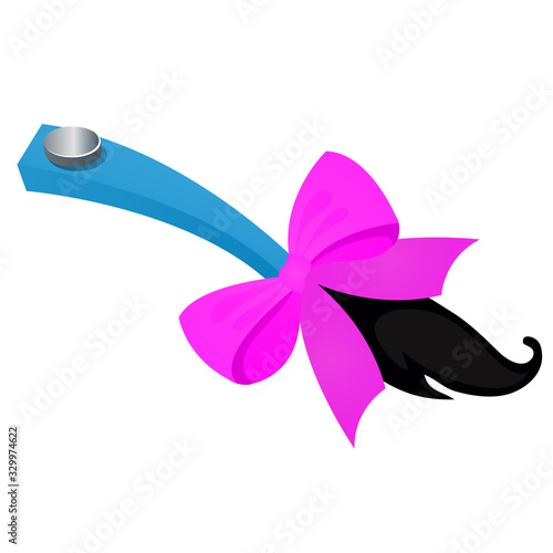 Funny accessory in the form of attached tail with purple ribbon bow isolated on white background Fototapete