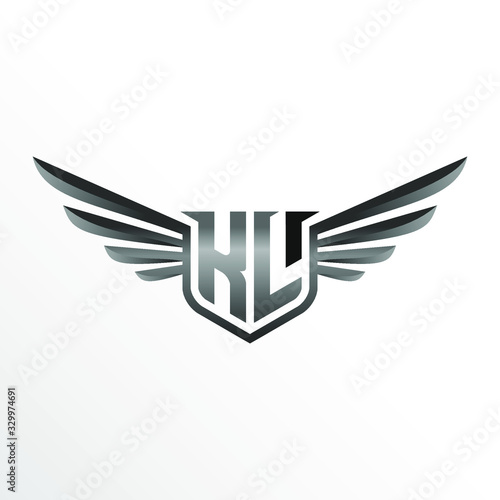 Initial Letter KL with Wings
