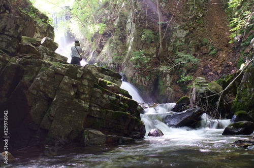 Japanese forest and mountain stream water photo