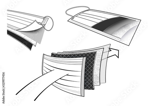 Surgical mask protection filter icon set Advertising materials layer, fiber layer, carbon layer, fine fiber layer, sanitary pad, help prevent PM2.5 dust, bacteria, viruses and odors