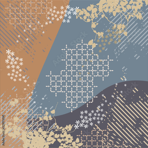 contemporary silk square scarf with abstract floral pattern