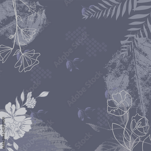 contemporary silk square scarf with abstract floral pattern