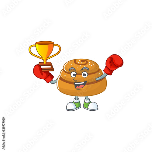Happy face of boxing winner kanelbulle in mascot design style