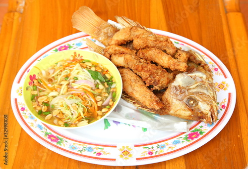 Принти на полотні Fried fish and sauce,Thailand food is delicious