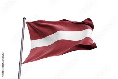 Latvia flag waving on white background, close up, isolated – 3D Illustration