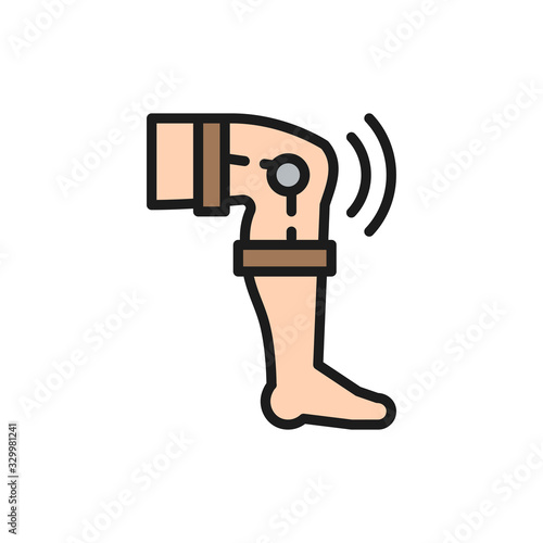 Knee replacement, prosthesis joint flat color line icon.
