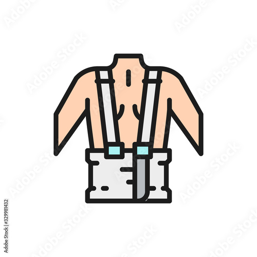 Orthopedic belt for back support flat color line icon.