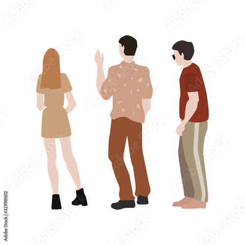 Young people look at something. Flat characters isolated on white background. Colorful vector illustration.