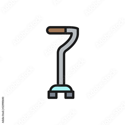 Walking stick, crutch, telescopic cane flat color line icon.