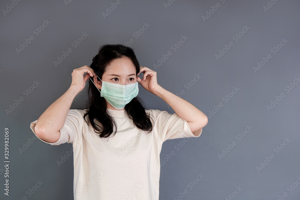 Girl with mask to protect her from virus or pollution Girl with mask to protect her from virus or pollution