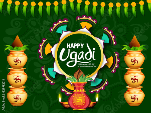 vector festive illustration. Hindu New Year celebration for Marathas and Konkani Gudi Padwa. design of festival Ugadi (Gudi Padwa). Vector illustration.