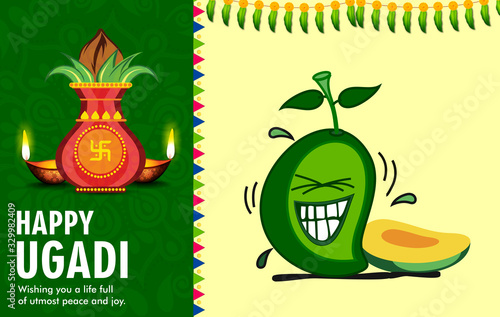vector festive illustration. Hindu New Year celebration for Marathas and Konkani Gudi Padwa. design of festival Ugadi (Gudi Padwa). Vector illustration.