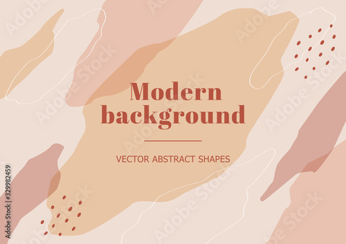 Fashion stylish template with organic abstract shapes and line in nude pastel colors. Neutral beige background in Bauhaus style. Contemporary collage for beauty branding design. Vector Illustration