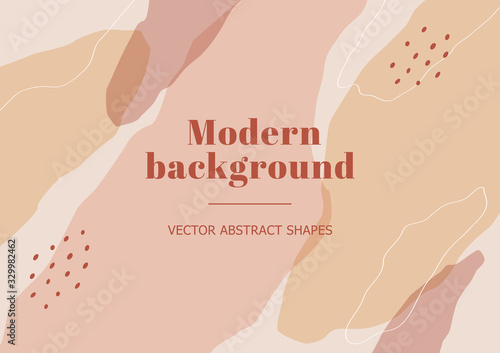 Stylish beauty banner with organic abstract shapes, line in nude pastel colors. Modern neutral beige background in Memphis style. Contemporary collage for beauty branding design. Vector Illustration
