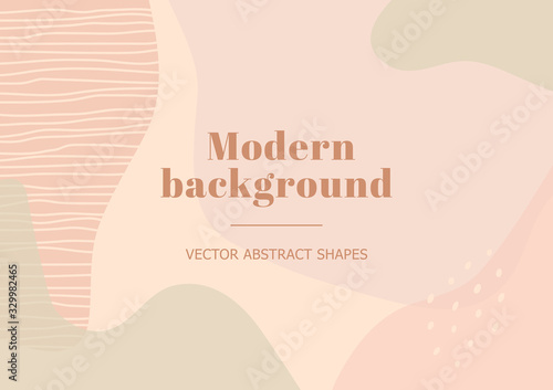 Neutral stylish template with organic abstract shapes in nude pastel colors. Fashion background for beauty branding design. Contemporary collage for beauty branding design. Vector Illustration