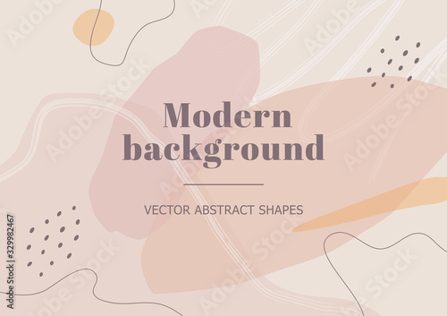 Stylish banner template with abstract shapes in nude pastel colors. Neutral background in Scandinavian style. Contemporary collage for beauty branding design, presentation, flyer. Vector Illustration