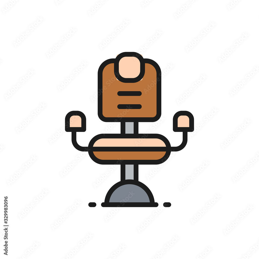 Barber chair, hairdresser flat color line icon. Barber chair, hairdresser flat color line icon.