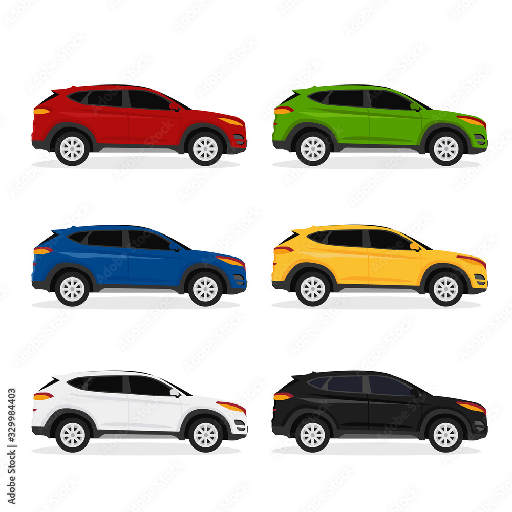 collection of side view hatchback car illustration vector