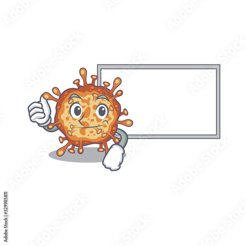 cute retro virus corona cartoon character Thumbs up bring a white board