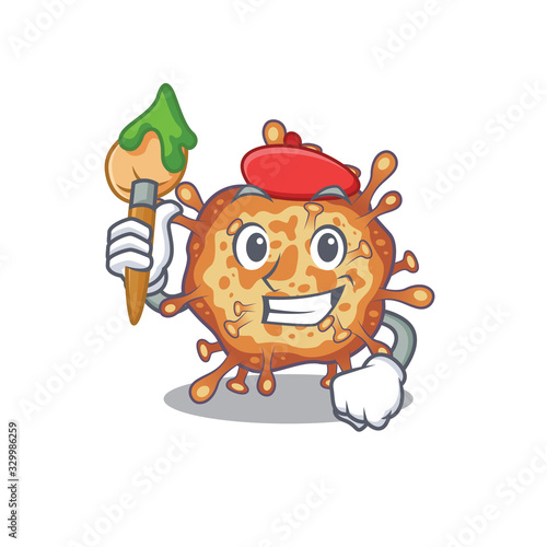 Talented retro virus corona Artist cartoon character with brush