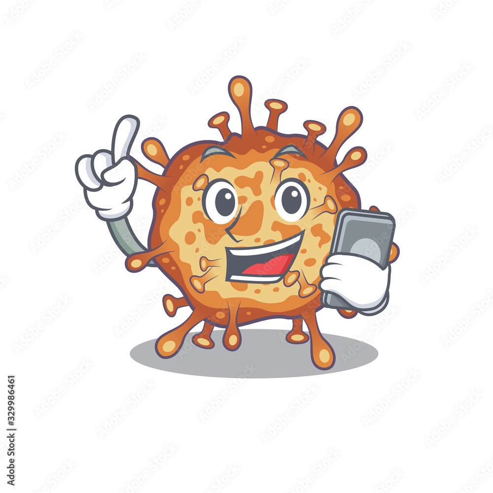 Mascot design of retro virus corona speaking on phone Mascot design of retro virus corona speaking on phone