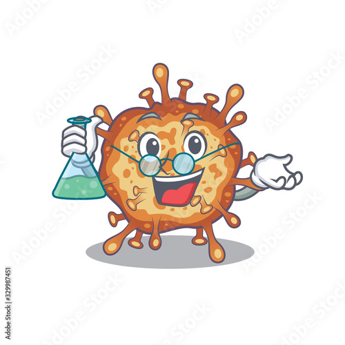 Smart Professor of retro virus corona mascot design holding a glass tube