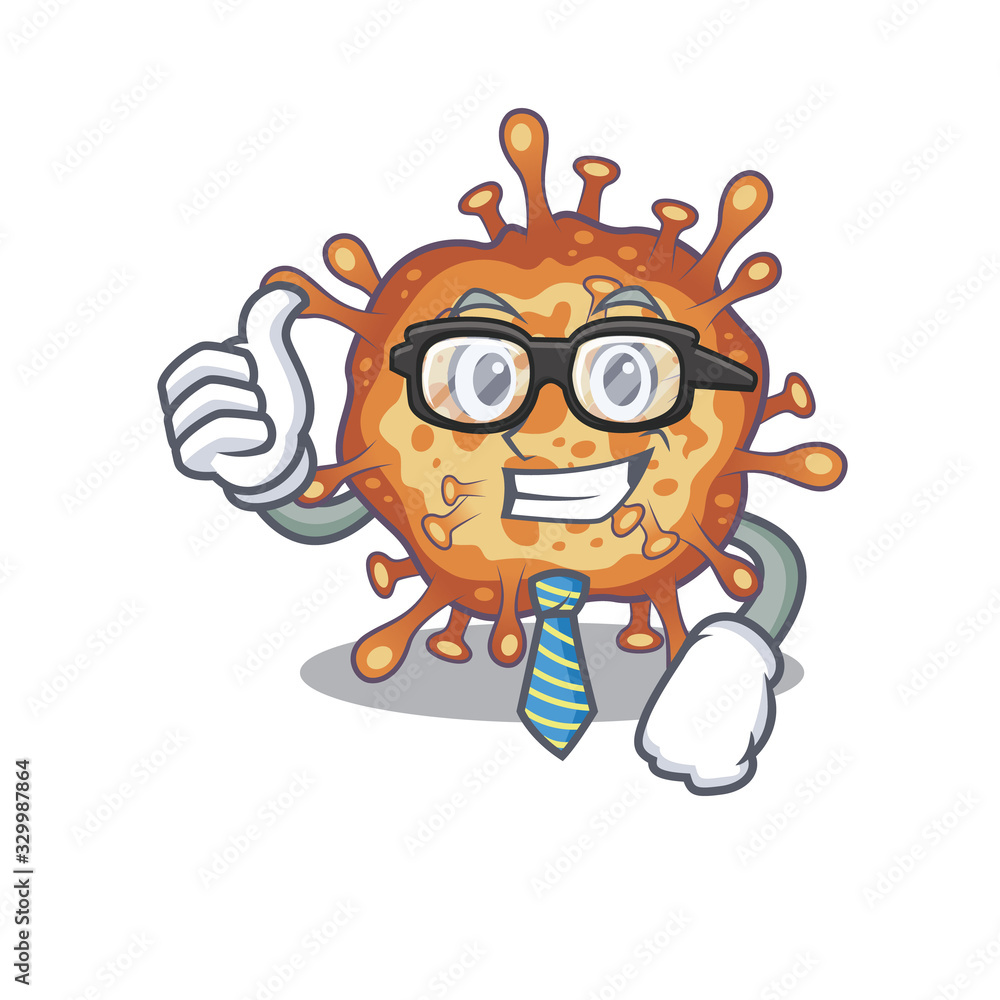Retro virus corona Businessman cartoon character with glasses and tie
