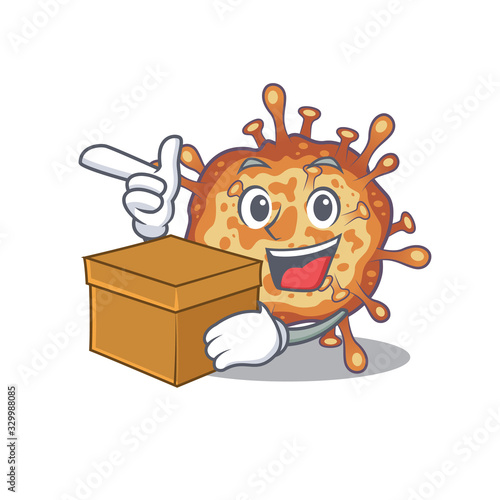 retro virus corona cartoon design style having a box
