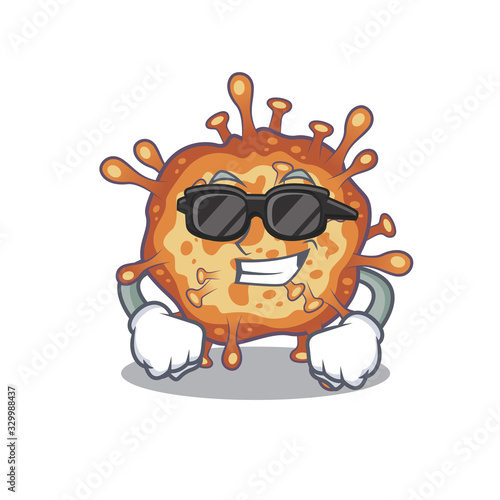 Super cool retro virus corona mascot character wearing black glasses