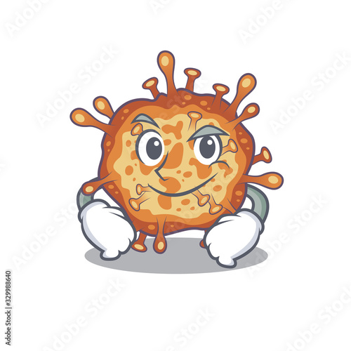 Funny retro virus corona mascot character showing confident gesture