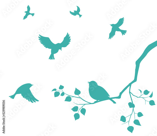 鳥の群れと木の枝