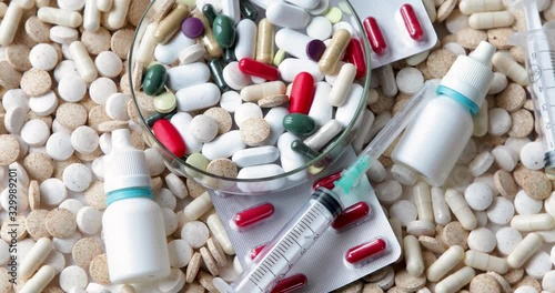 Assorted pharmaceutical medicine pills, tablets and capsules