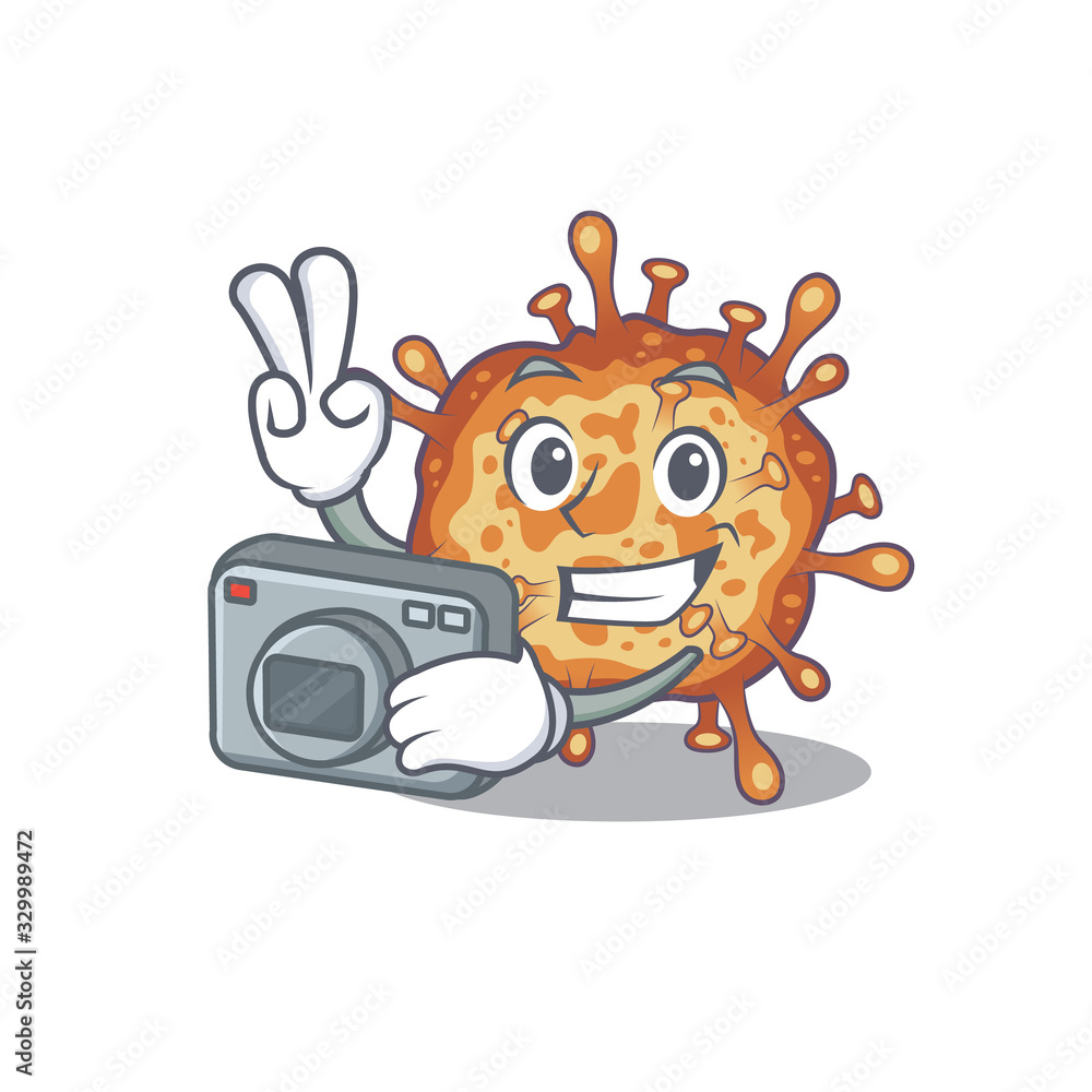 Retro virus corona mascot design as a professional photographer with a camera Retro virus corona mascot design as a professional photographer with a camera