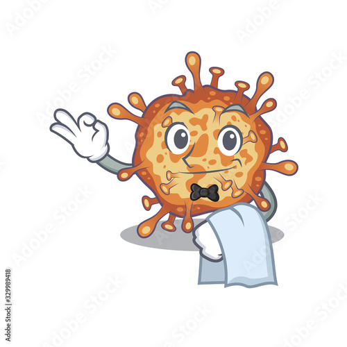 A design of retro virus corona cartoon character working as waiter