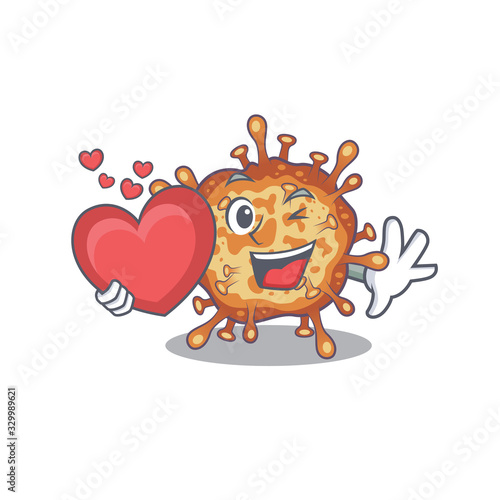 A romantic cartoon design of retro virus corona holding heart