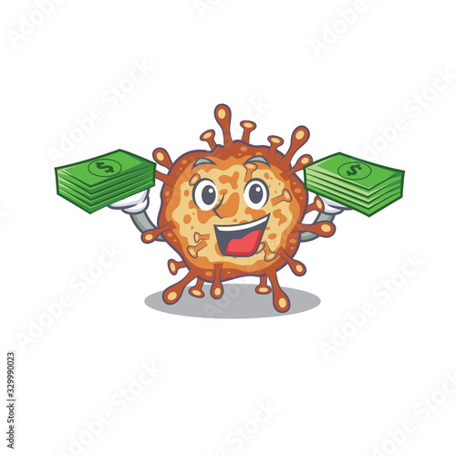happy face retro virus corona character having money on hands