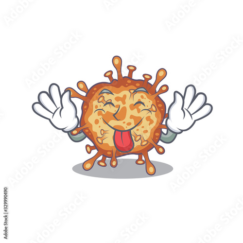 Funny face retro virus corona mascot design style with tongue out
