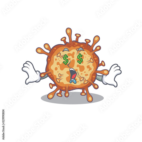 Rich retro virus corona with Money eye mascot character style