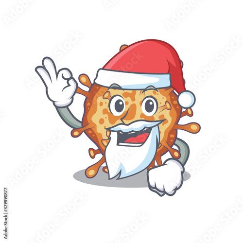 Retro virus corona in Santa cartoon character design showing ok finger