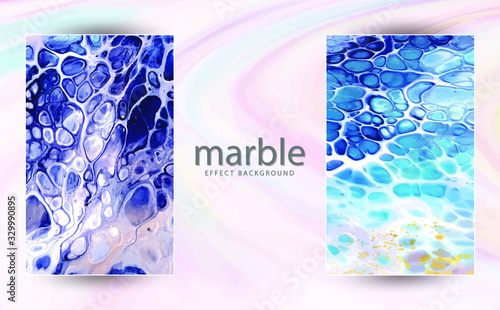 Natural Luxury. Marbleized effect. Ancient oriental drawing technique. Marble texture. Beautiful pattern. Oriental art. Marbling background. White and blue mixed acrylic paints white powder.