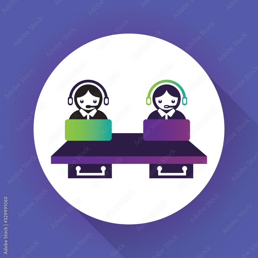 Technical support flat illustration. Man with icons Technical support flat illustration. Man with icons